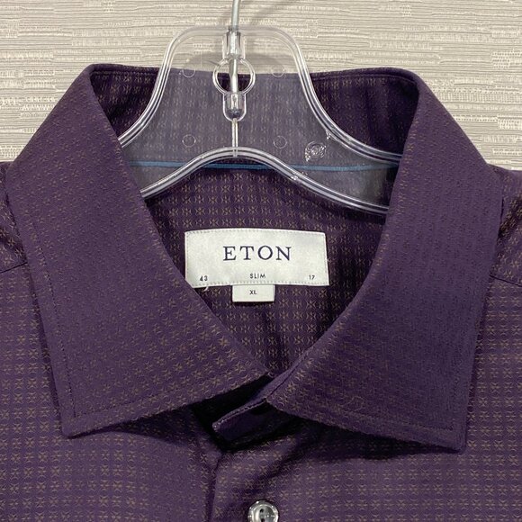 ETON Shirt Mens XL 17 43 Slim Fit Dark Purple Button Front Long Sleeve - Picture 4 of 15
